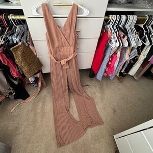 VICI Collection Wide Leg Pleated Belted Jumpsuit